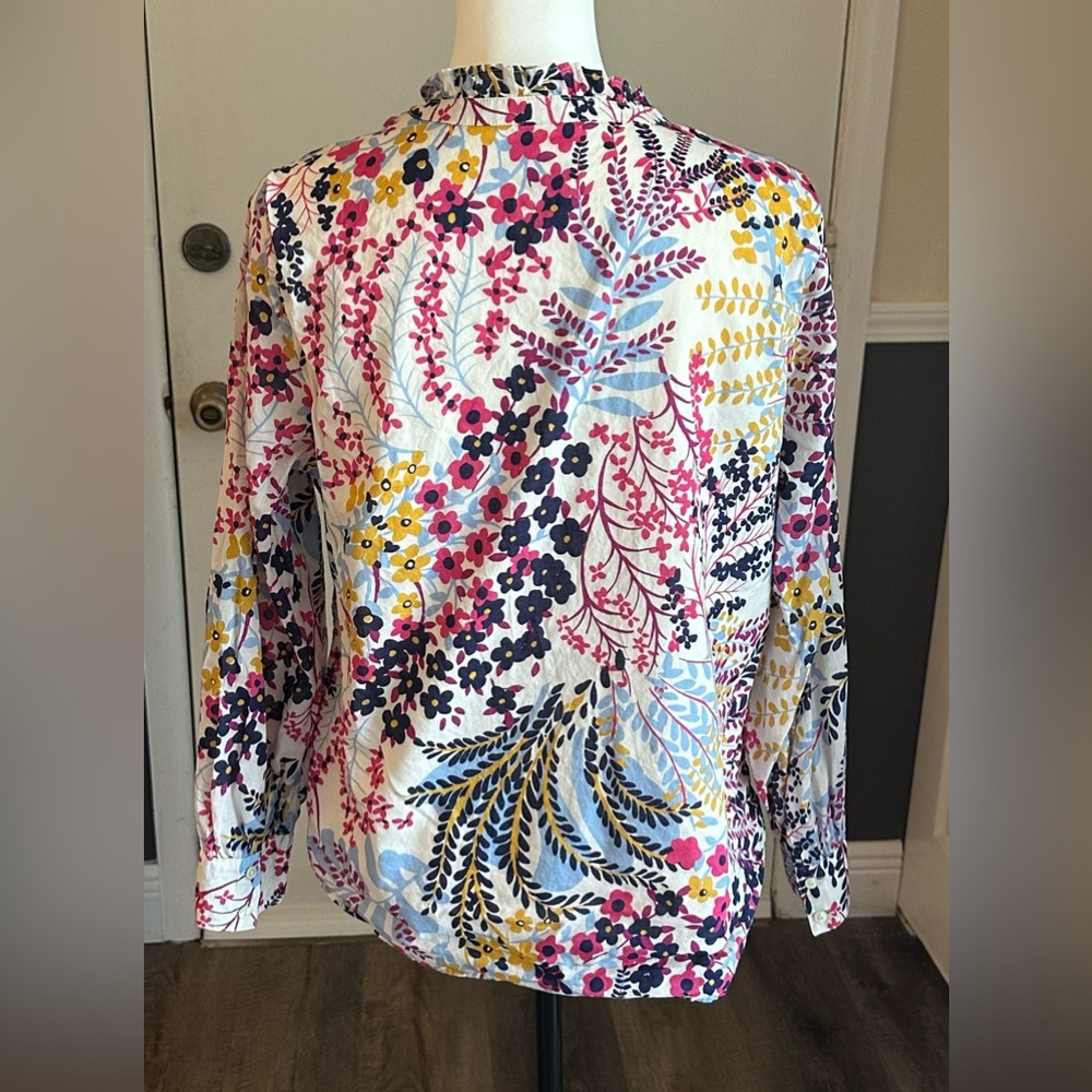 Talbots Floral Ruffle Neck‎ Blouse - Picture 4 of 7